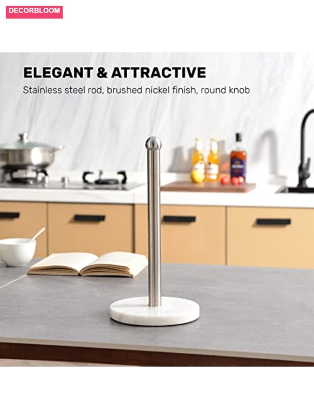 Sturdy Marble Base Paper Towel Holder, Freestanding Countertop, One-Handed - Picture 5 of 6